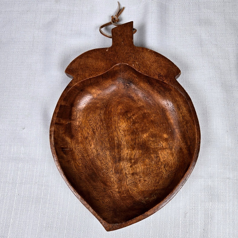 Vintage Quality Is Reality Acorn Monkey Pod Wood Serving Tray Trinket Dish 12in